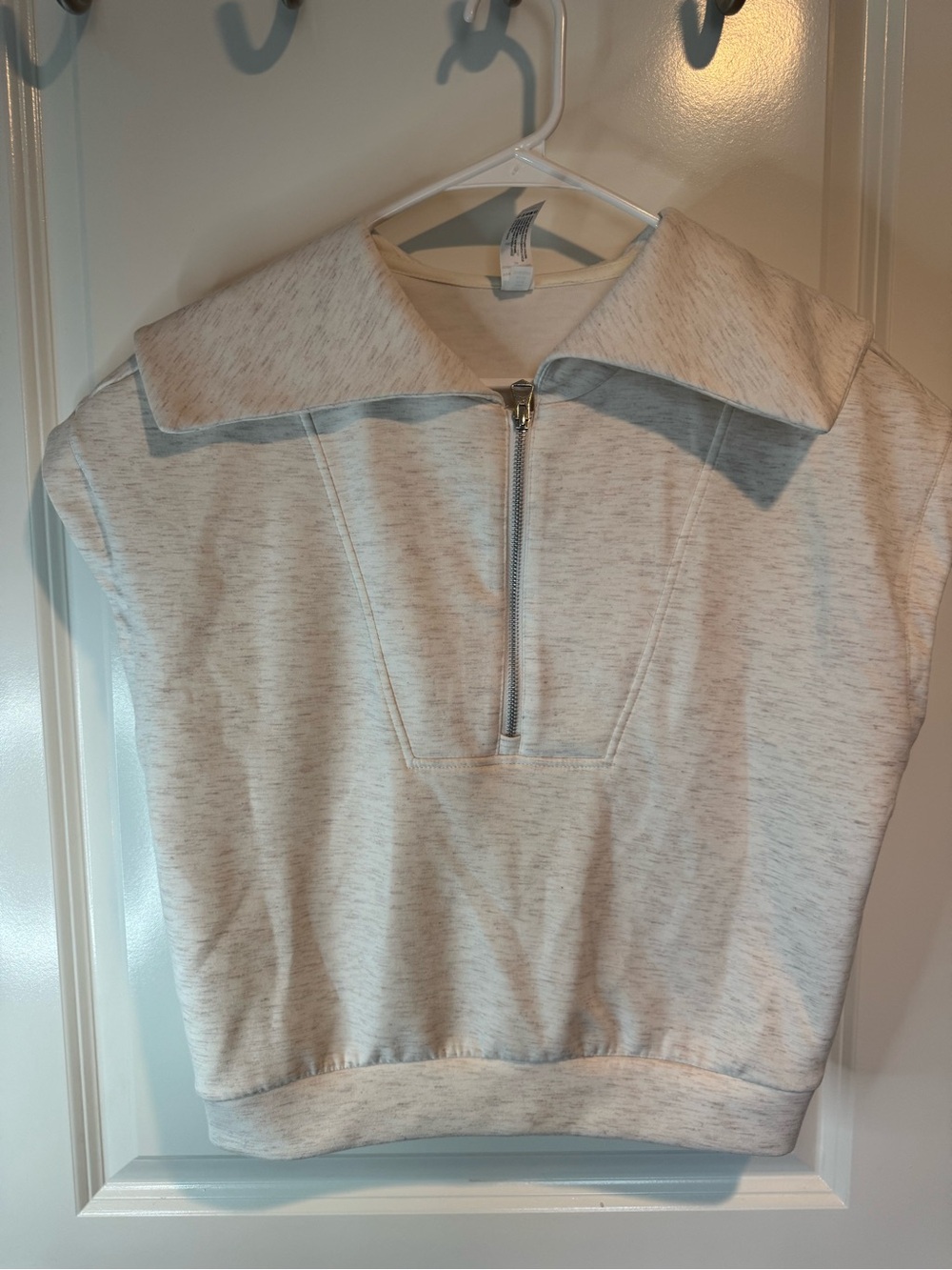 Yogalicious Heather Cream Zip-Front Short Sleeve Sweater